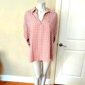 Pleione pleated back chiffon Hi-Lo blouse